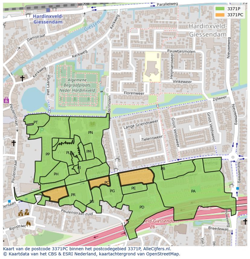 Afbeelding van het postcodegebied 3371 PC op de kaart.