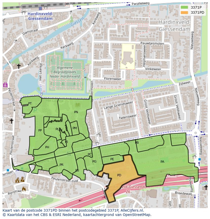 Afbeelding van het postcodegebied 3371 PD op de kaart.
