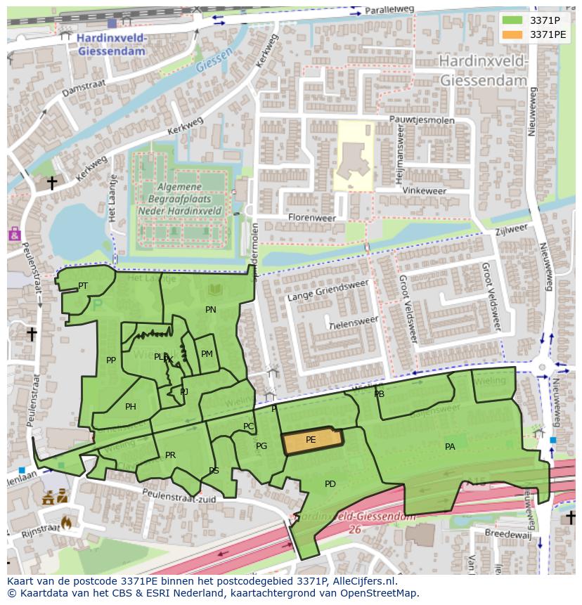 Afbeelding van het postcodegebied 3371 PE op de kaart.