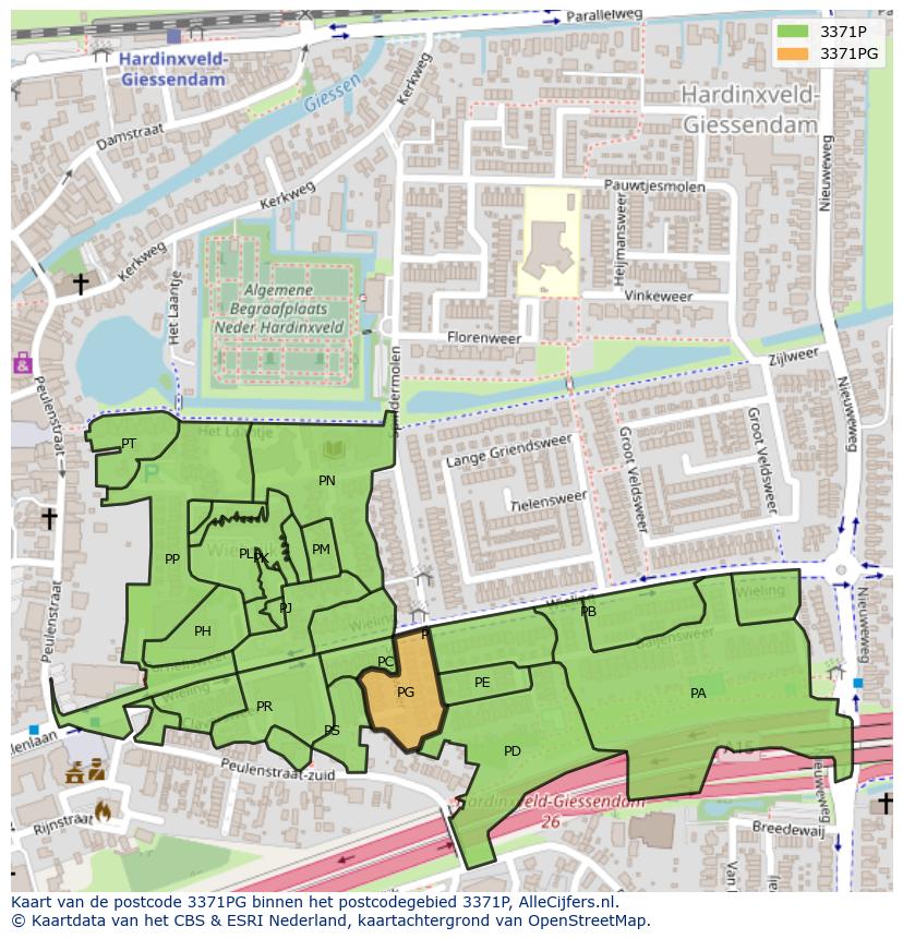 Afbeelding van het postcodegebied 3371 PG op de kaart.