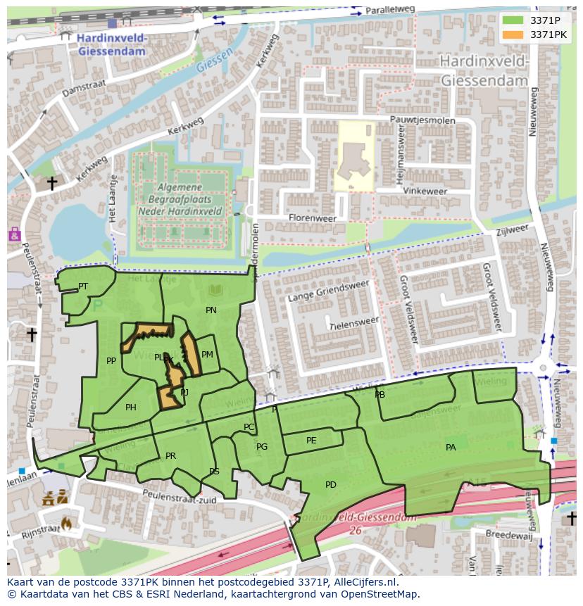 Afbeelding van het postcodegebied 3371 PK op de kaart.