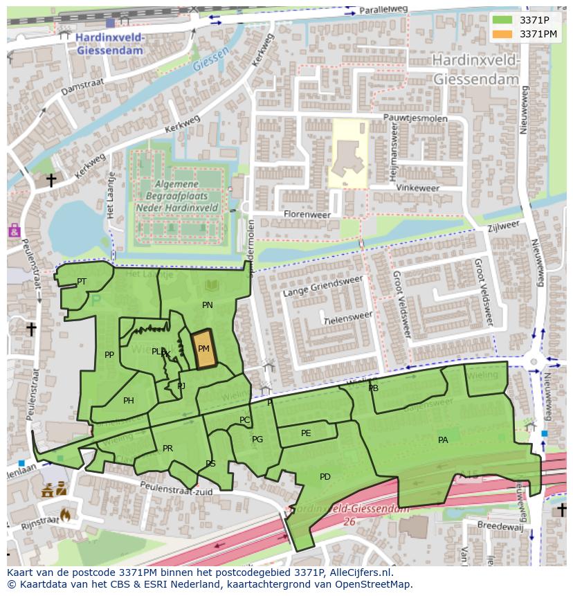 Afbeelding van het postcodegebied 3371 PM op de kaart.