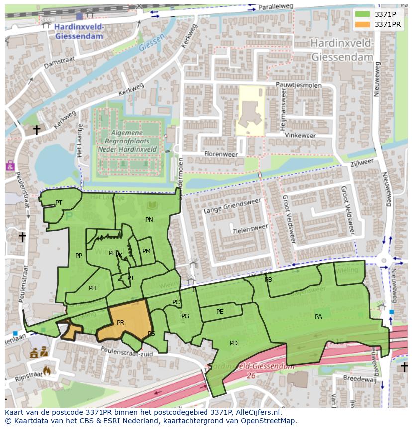 Afbeelding van het postcodegebied 3371 PR op de kaart.