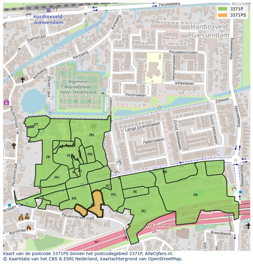 Afbeelding van het postcodegebied 3371 PS op de kaart.
