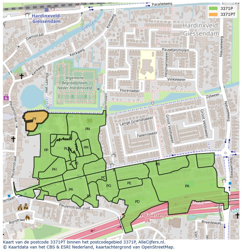 Afbeelding van het postcodegebied 3371 PT op de kaart.