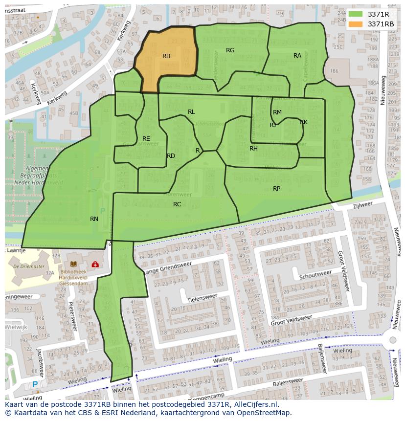 Afbeelding van het postcodegebied 3371 RB op de kaart.