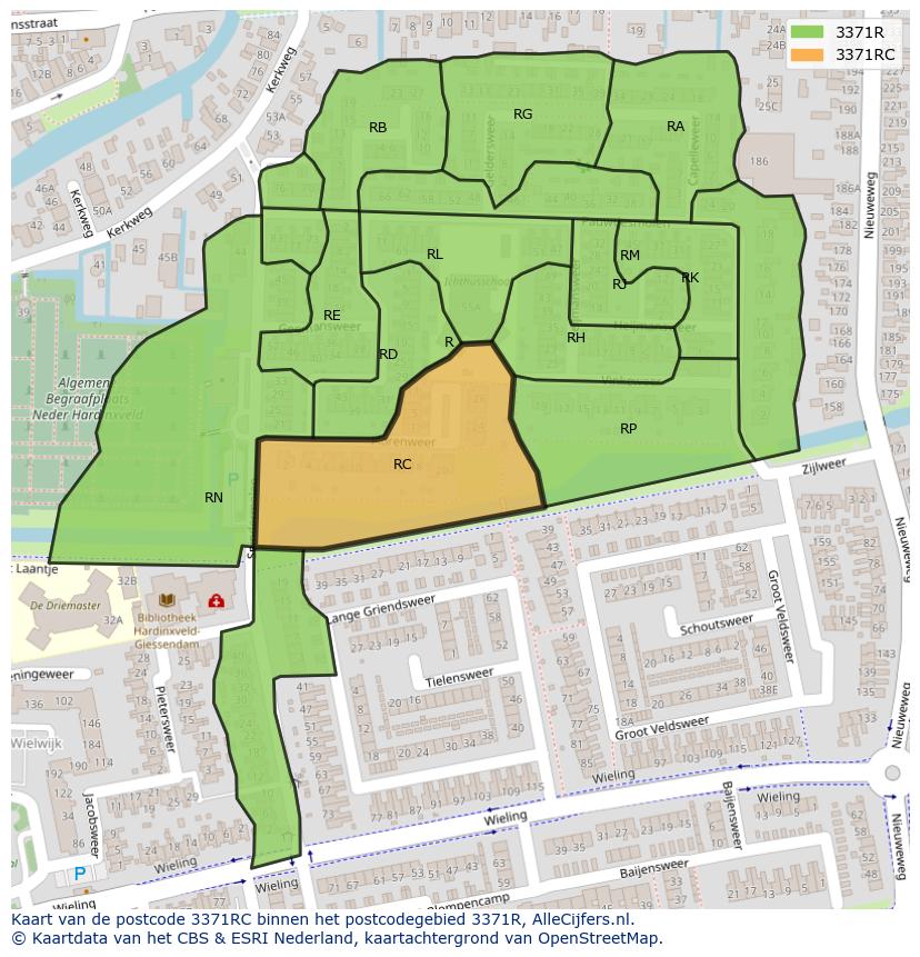 Afbeelding van het postcodegebied 3371 RC op de kaart.
