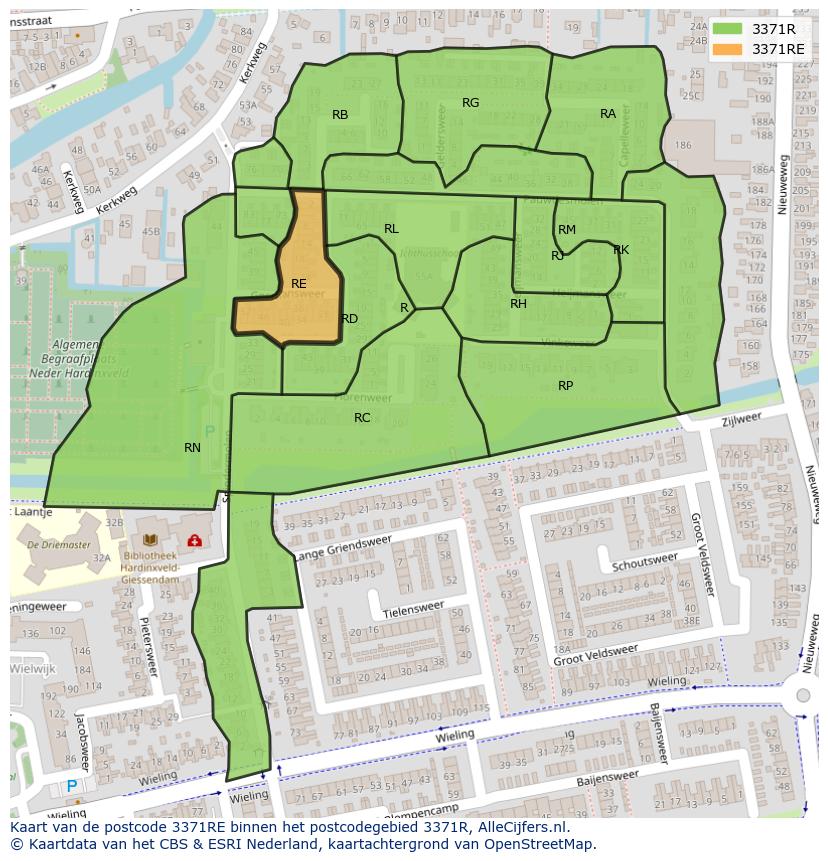 Afbeelding van het postcodegebied 3371 RE op de kaart.