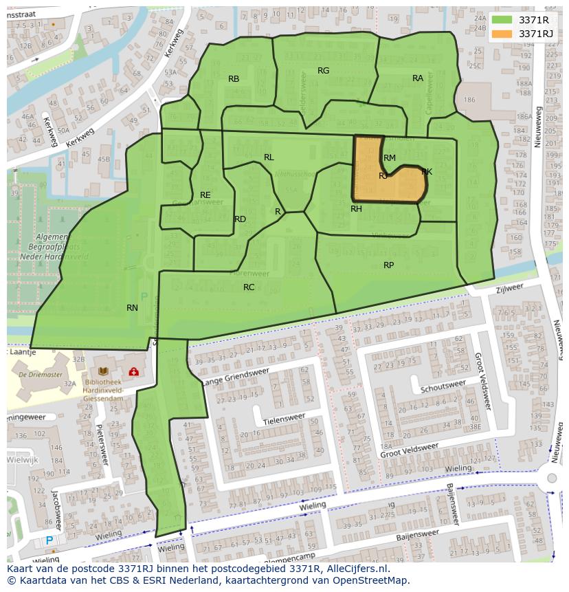 Afbeelding van het postcodegebied 3371 RJ op de kaart.