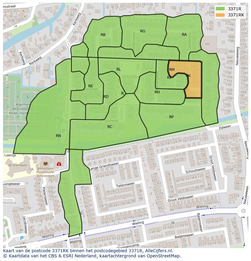 Afbeelding van het postcodegebied 3371 RK op de kaart.