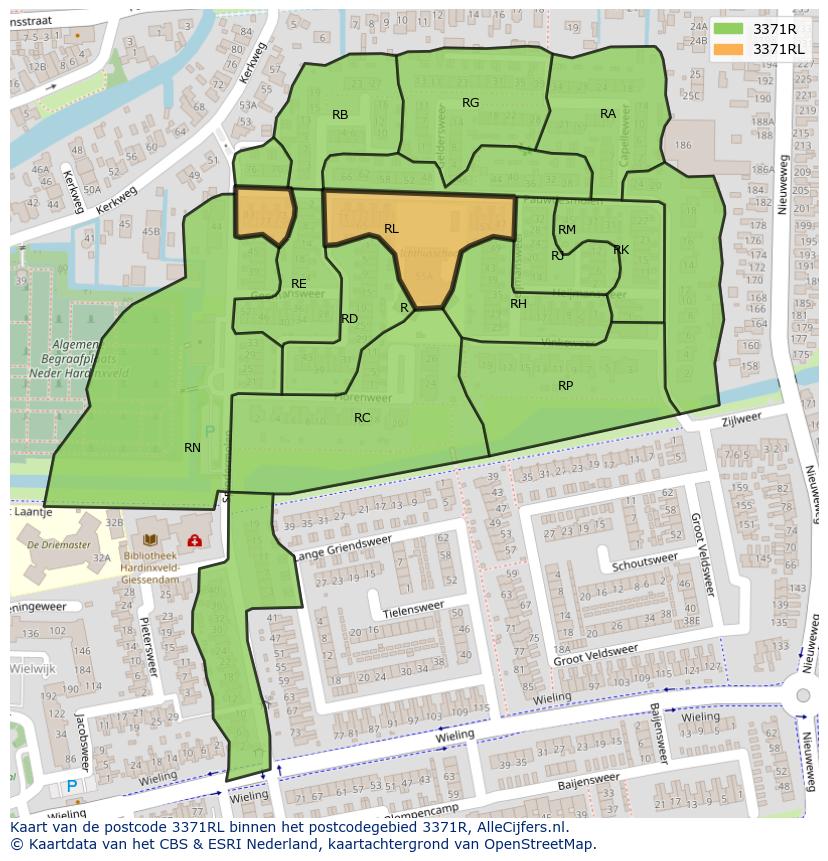 Afbeelding van het postcodegebied 3371 RL op de kaart.