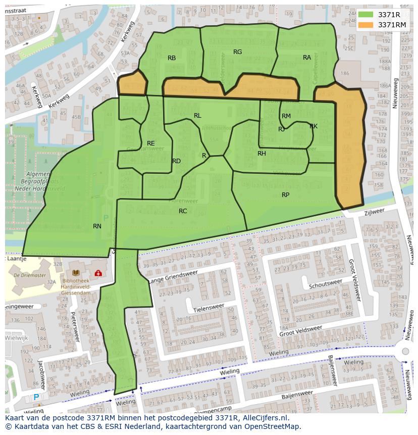 Afbeelding van het postcodegebied 3371 RM op de kaart.