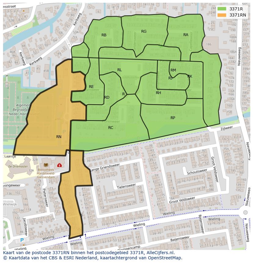 Afbeelding van het postcodegebied 3371 RN op de kaart.