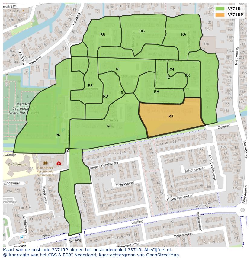 Afbeelding van het postcodegebied 3371 RP op de kaart.
