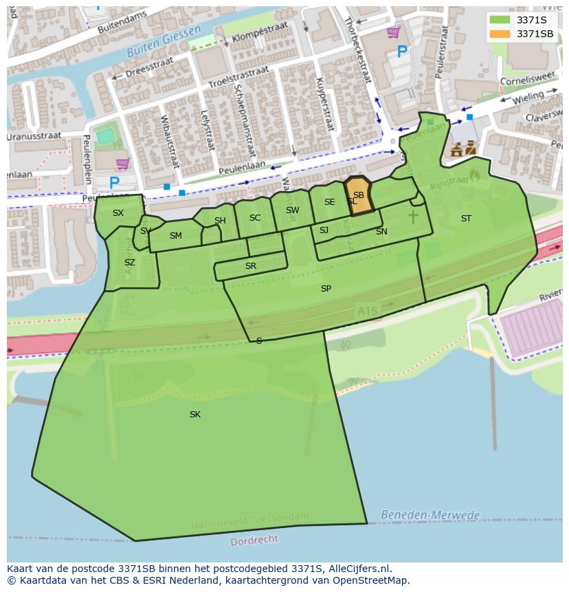Afbeelding van het postcodegebied 3371 SB op de kaart.