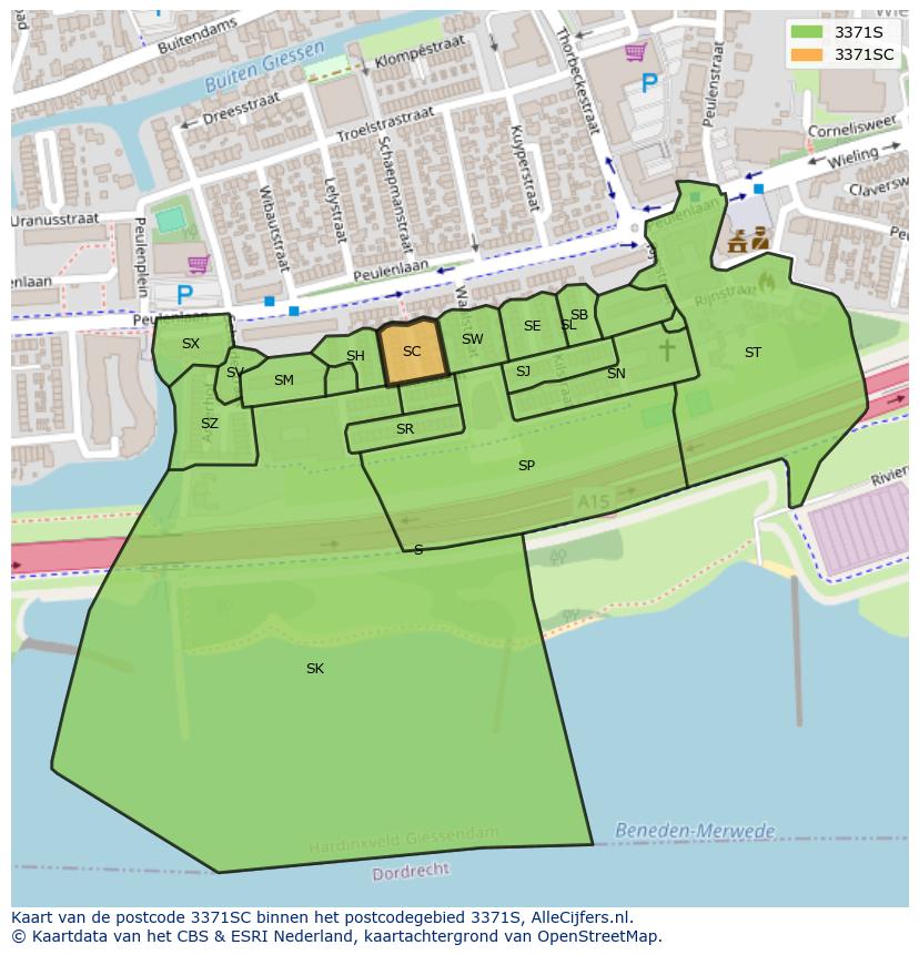 Afbeelding van het postcodegebied 3371 SC op de kaart.