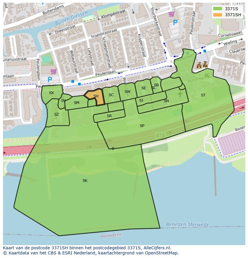 Afbeelding van het postcodegebied 3371 SH op de kaart.