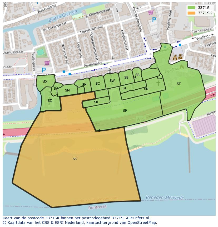 Afbeelding van het postcodegebied 3371 SK op de kaart.