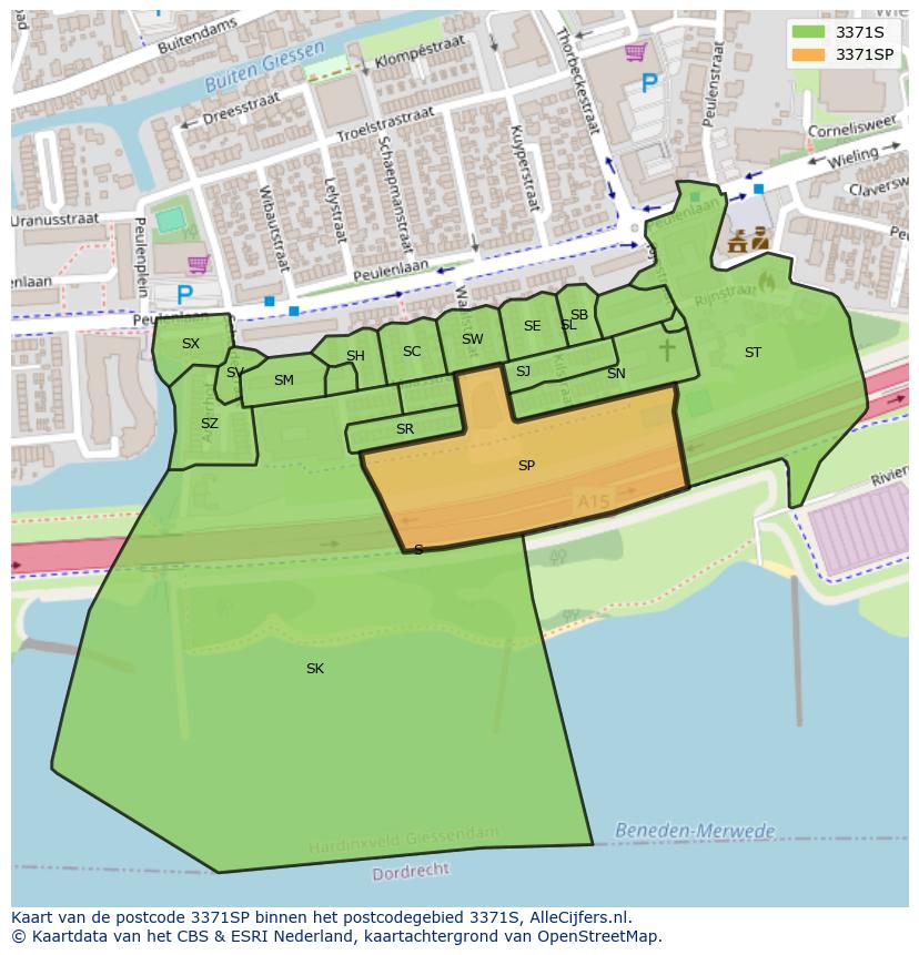 Afbeelding van het postcodegebied 3371 SP op de kaart.