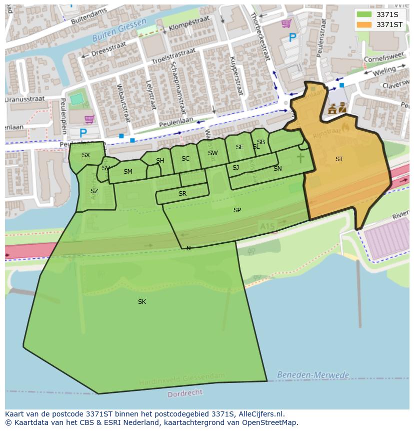 Afbeelding van het postcodegebied 3371 ST op de kaart.