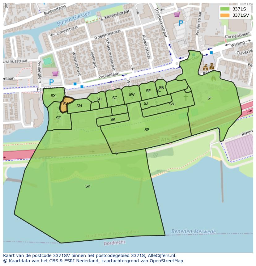 Afbeelding van het postcodegebied 3371 SV op de kaart.