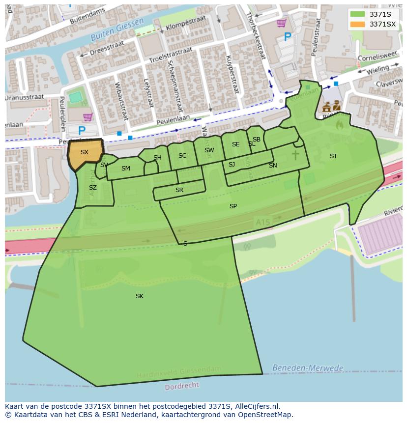 Afbeelding van het postcodegebied 3371 SX op de kaart.