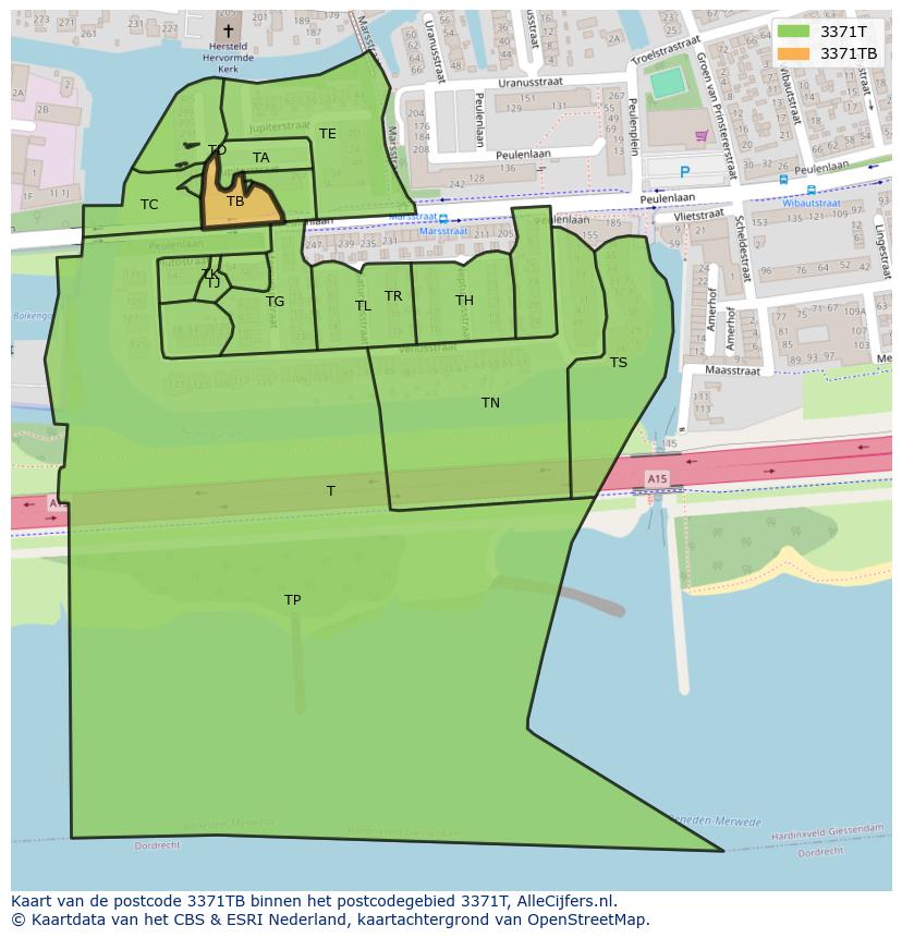 Afbeelding van het postcodegebied 3371 TB op de kaart.