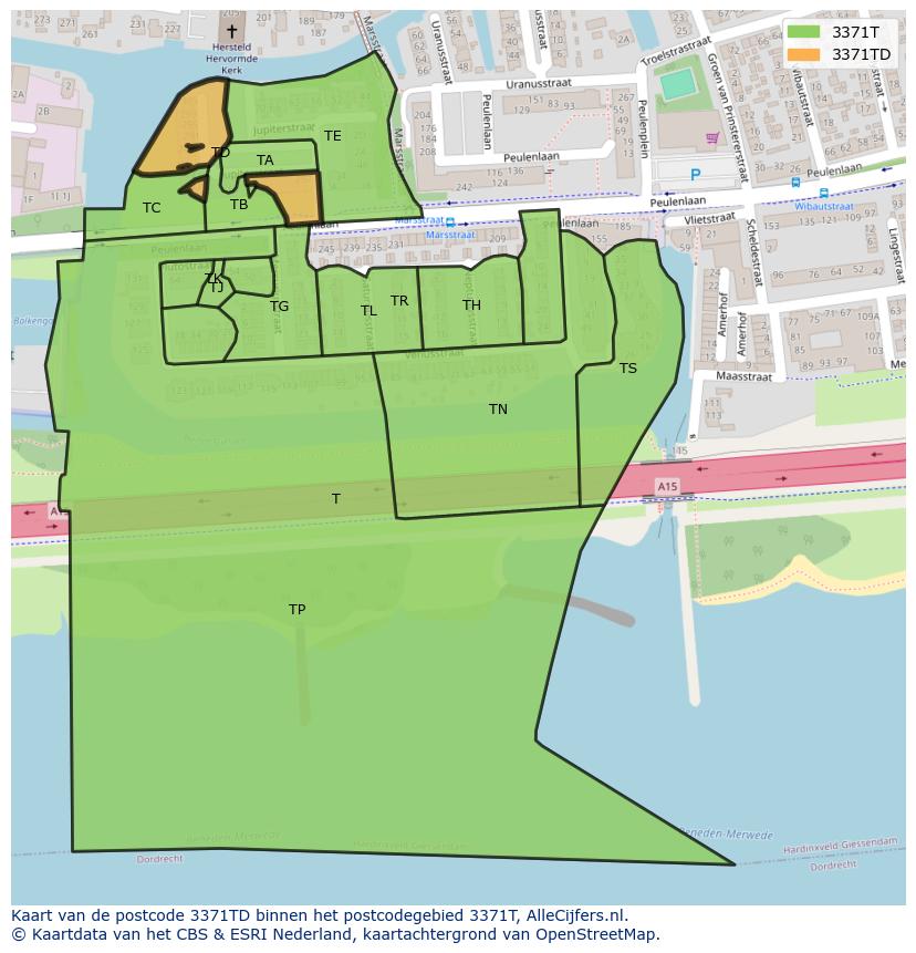 Afbeelding van het postcodegebied 3371 TD op de kaart.