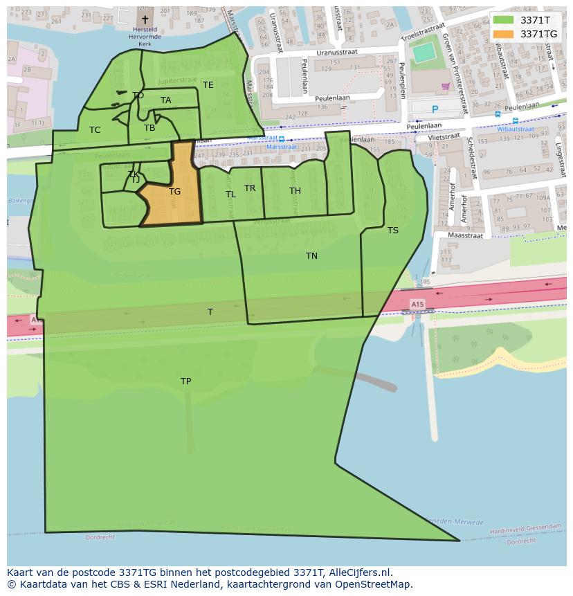 Afbeelding van het postcodegebied 3371 TG op de kaart.