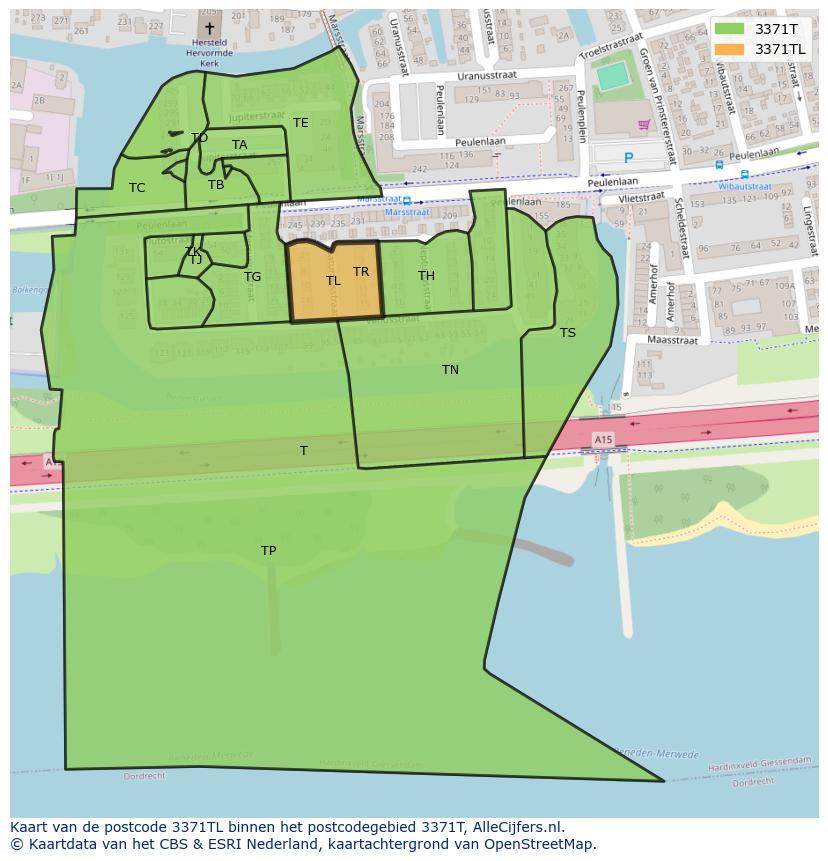 Afbeelding van het postcodegebied 3371 TL op de kaart.