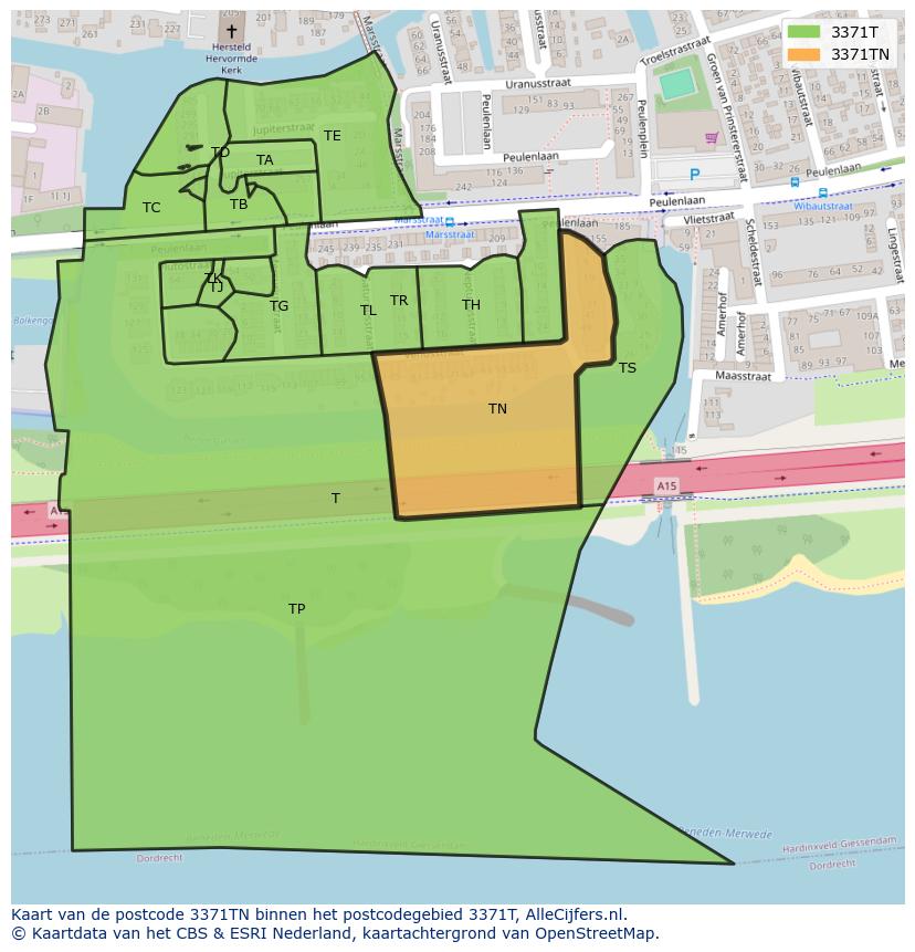 Afbeelding van het postcodegebied 3371 TN op de kaart.