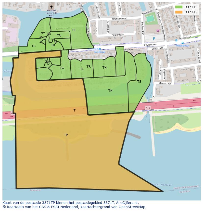 Afbeelding van het postcodegebied 3371 TP op de kaart.