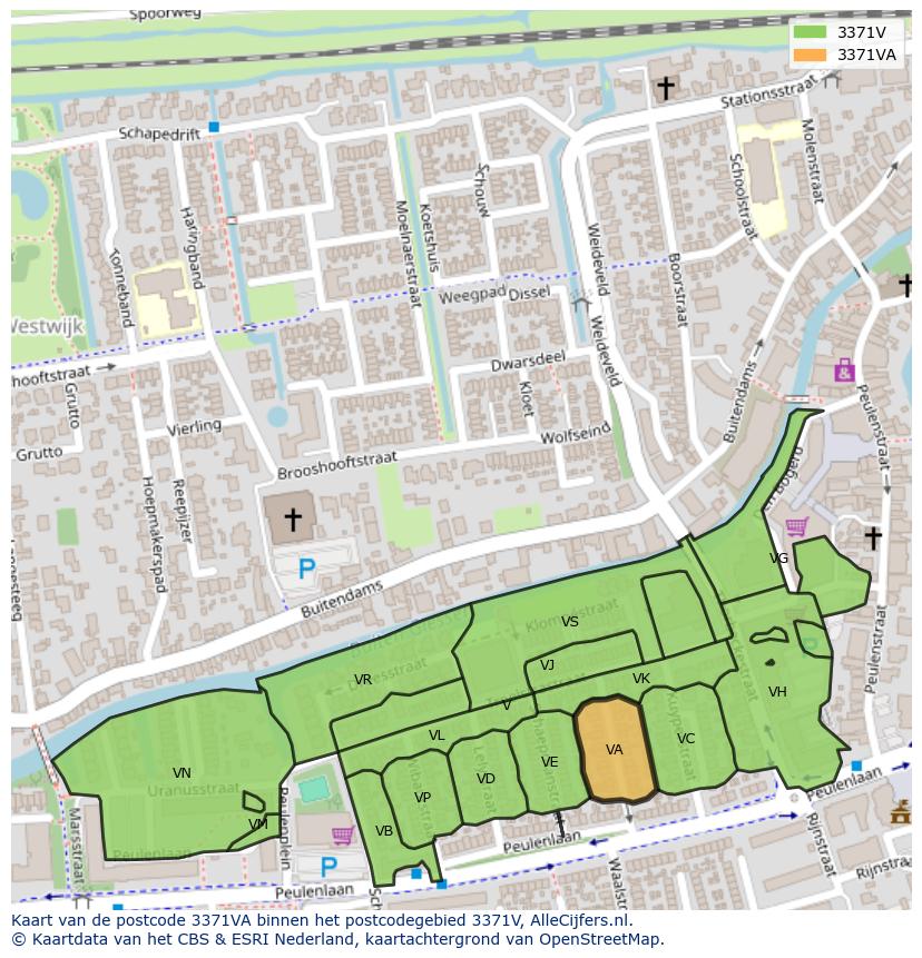 Afbeelding van het postcodegebied 3371 VA op de kaart.