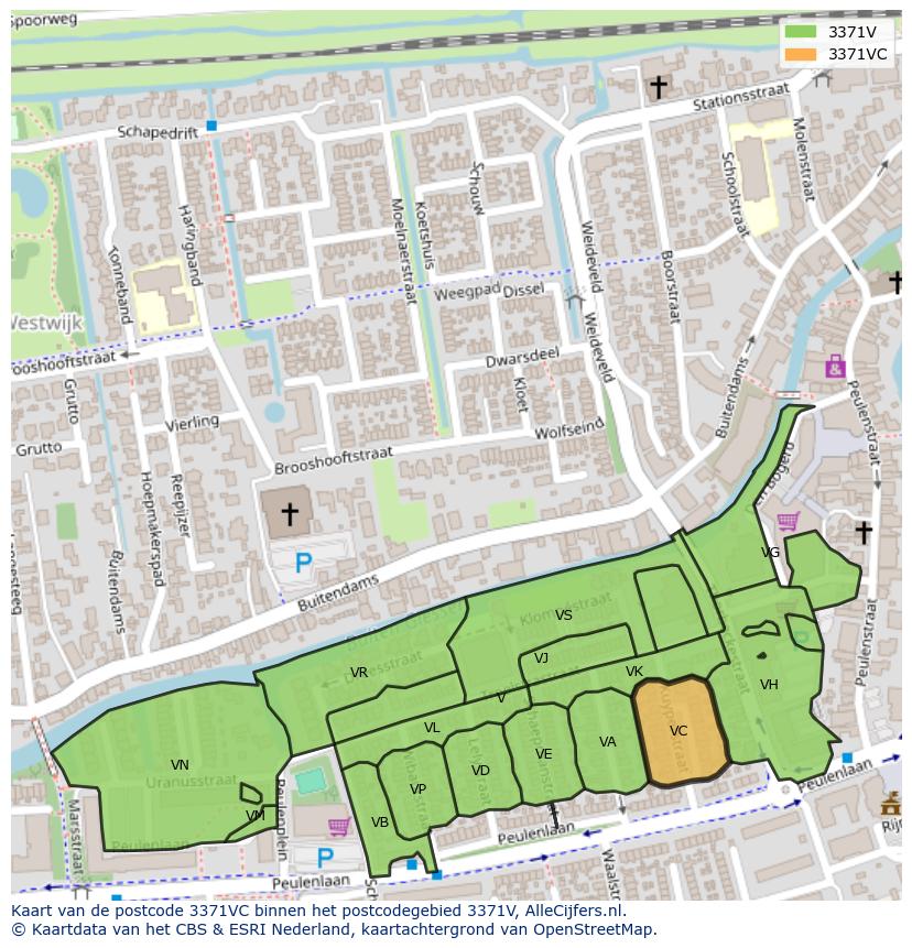 Afbeelding van het postcodegebied 3371 VC op de kaart.