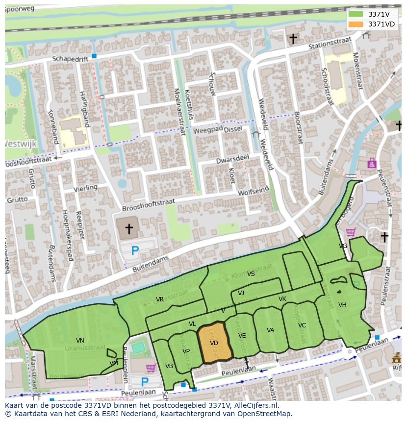 Afbeelding van het postcodegebied 3371 VD op de kaart.