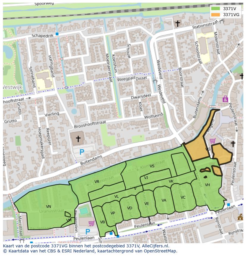 Afbeelding van het postcodegebied 3371 VG op de kaart.
