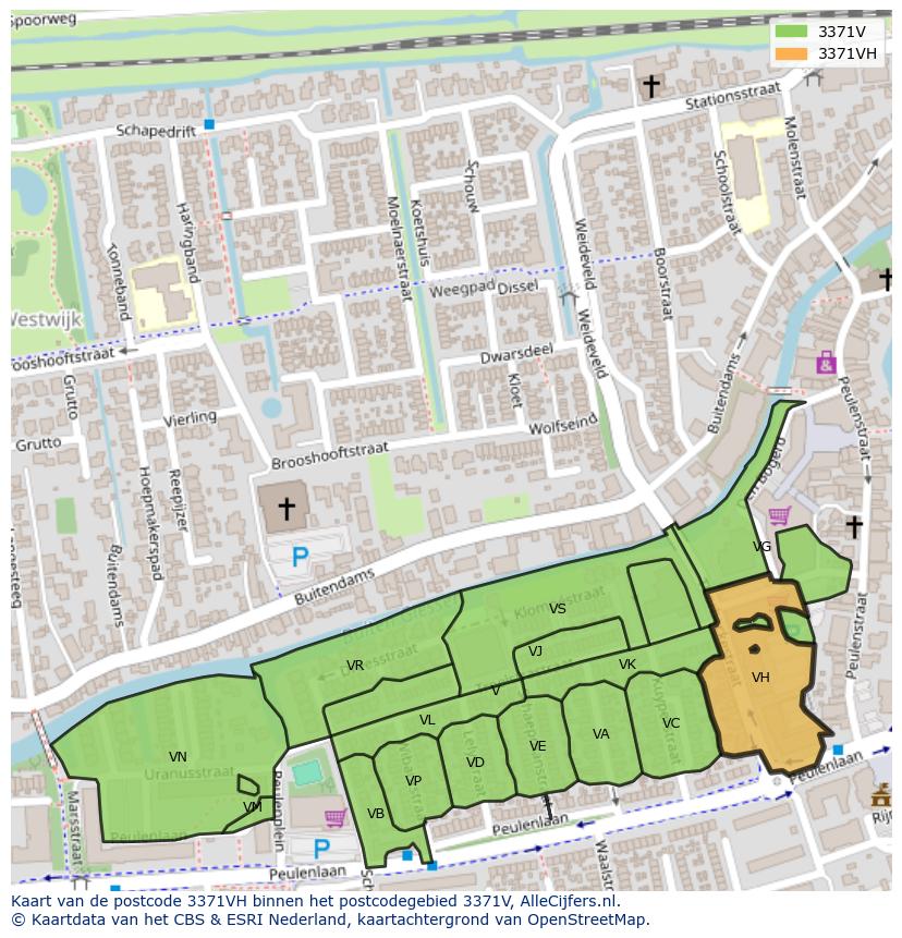 Afbeelding van het postcodegebied 3371 VH op de kaart.