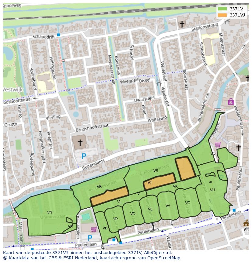 Afbeelding van het postcodegebied 3371 VJ op de kaart.