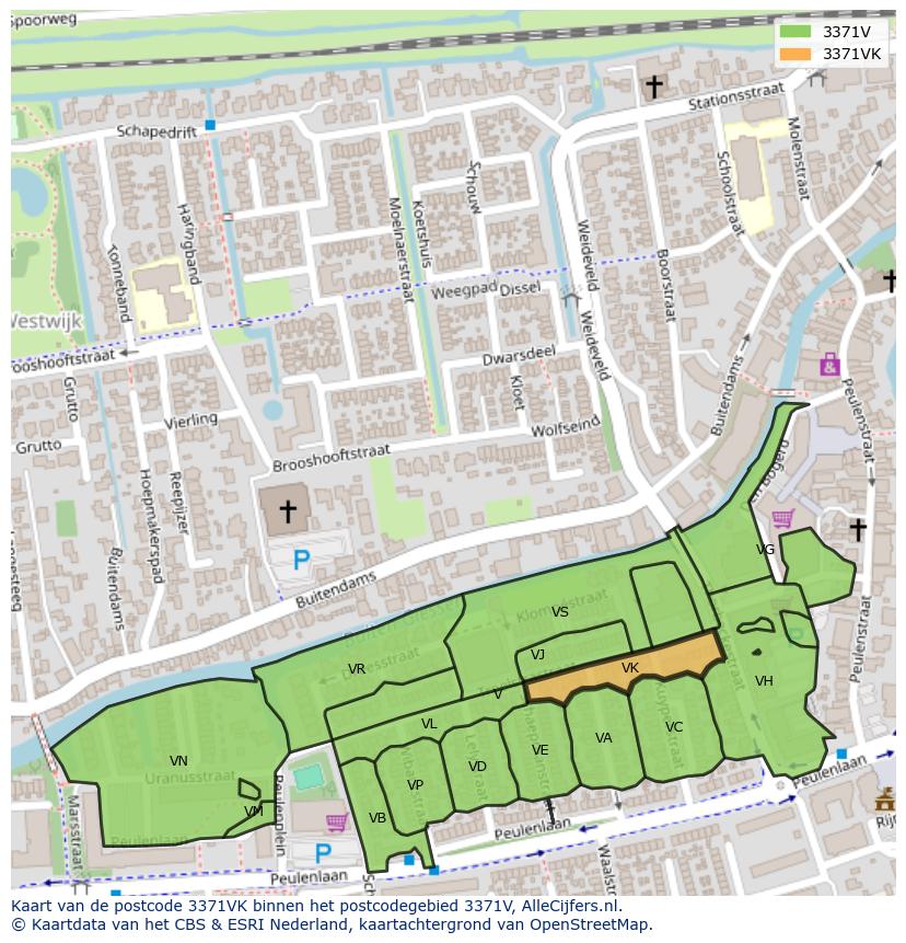 Afbeelding van het postcodegebied 3371 VK op de kaart.