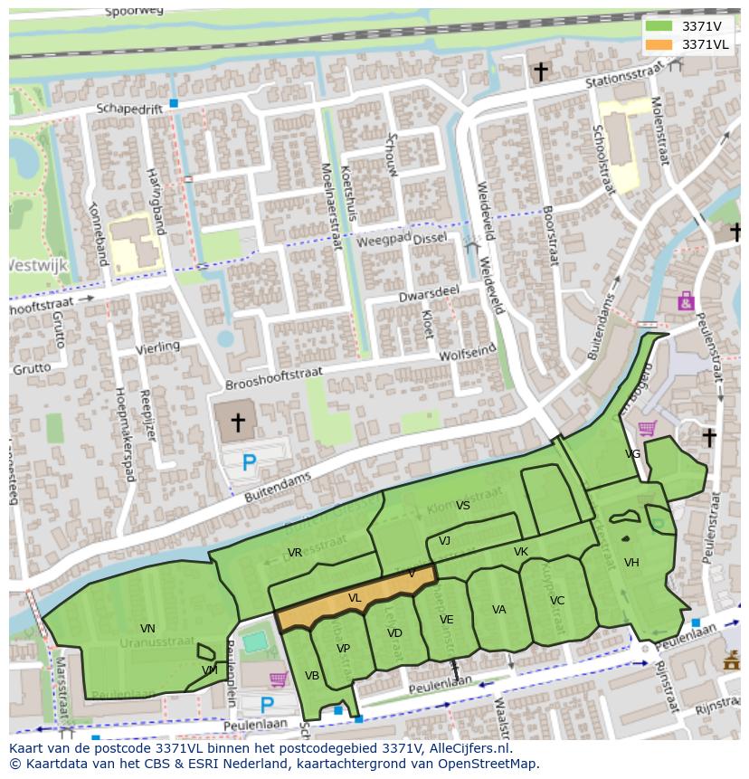 Afbeelding van het postcodegebied 3371 VL op de kaart.