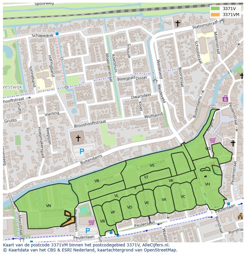 Afbeelding van het postcodegebied 3371 VM op de kaart.