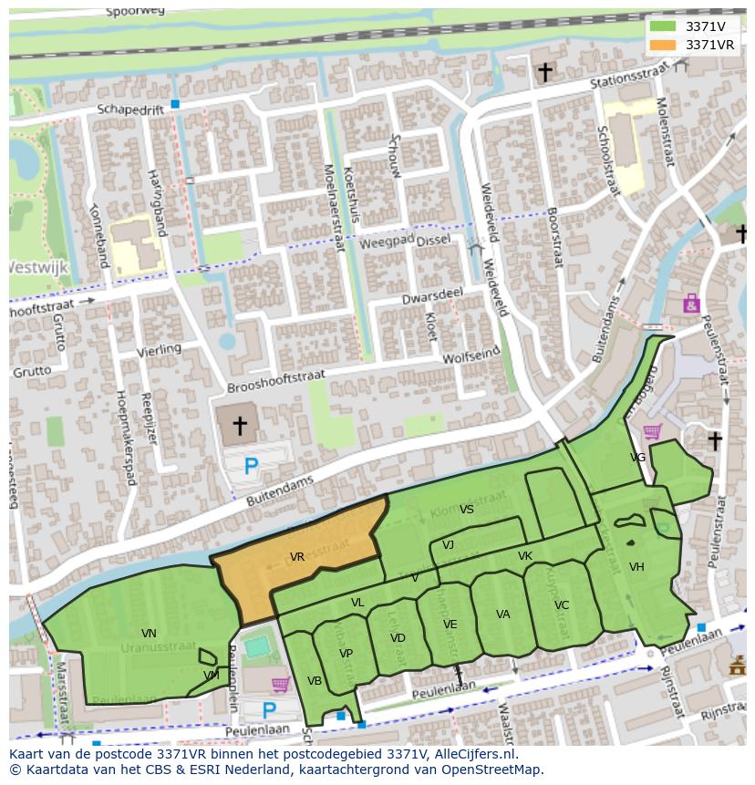 Afbeelding van het postcodegebied 3371 VR op de kaart.