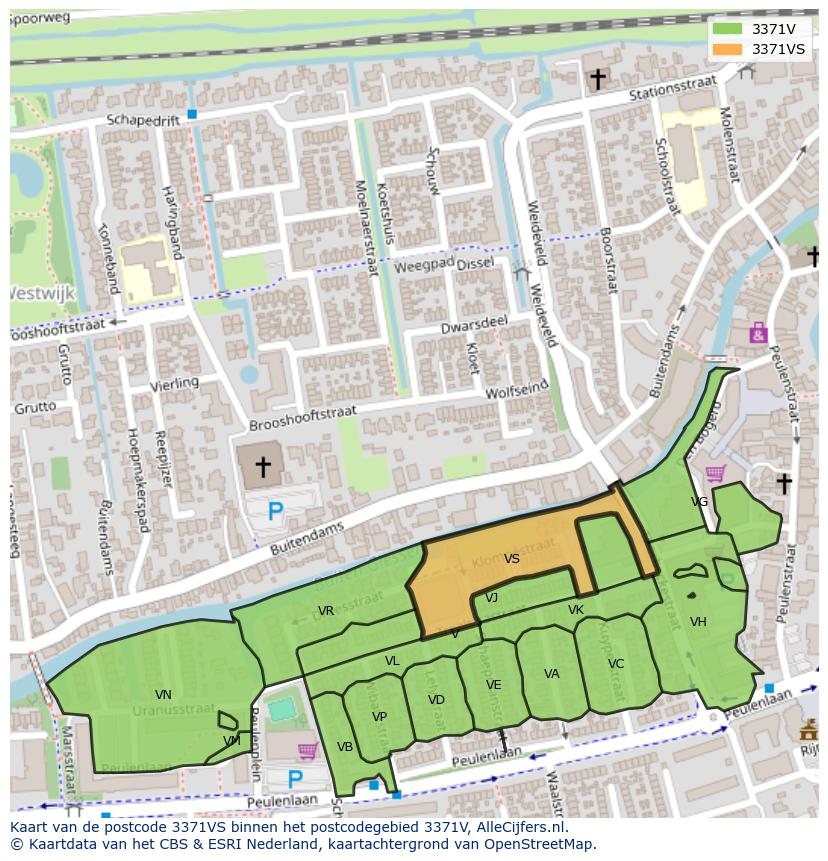 Afbeelding van het postcodegebied 3371 VS op de kaart.