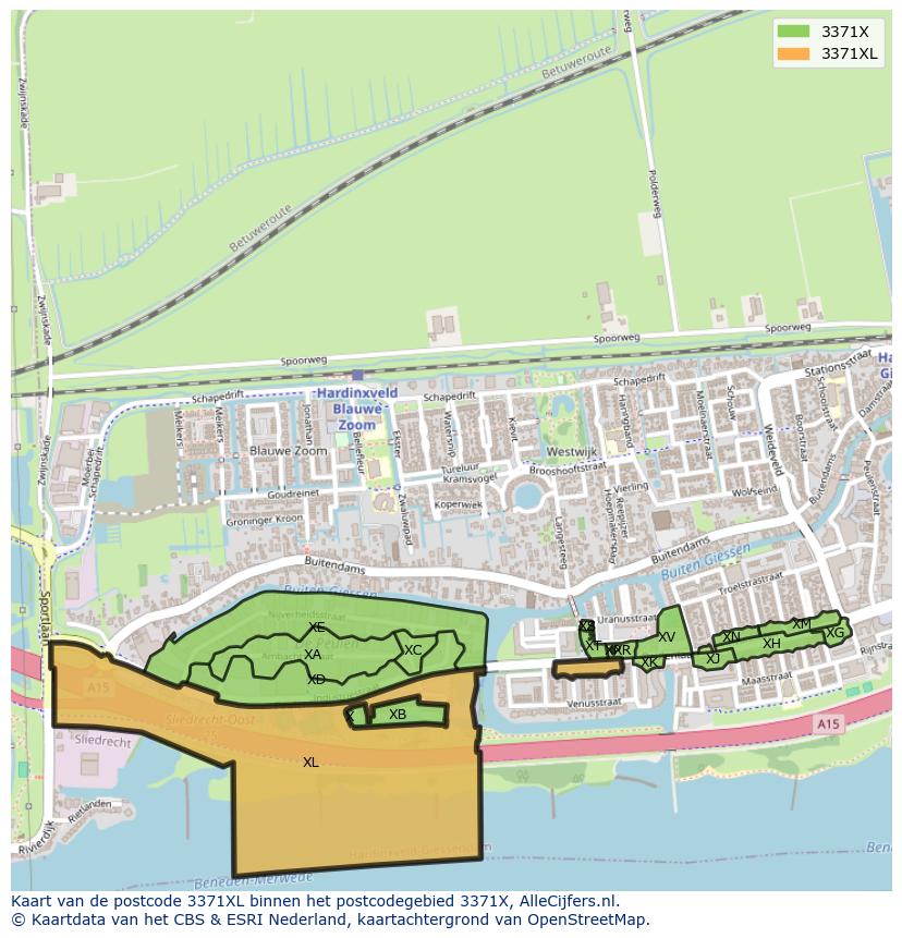 Afbeelding van het postcodegebied 3371 XL op de kaart.