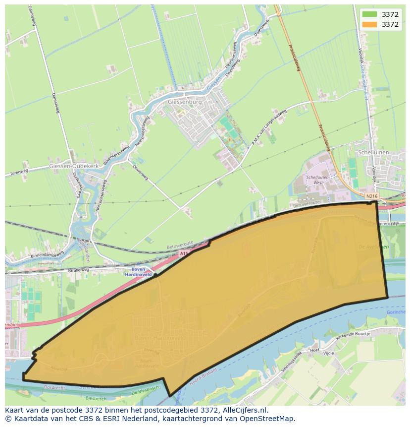 Afbeelding van het postcodegebied 3372 op de kaart.