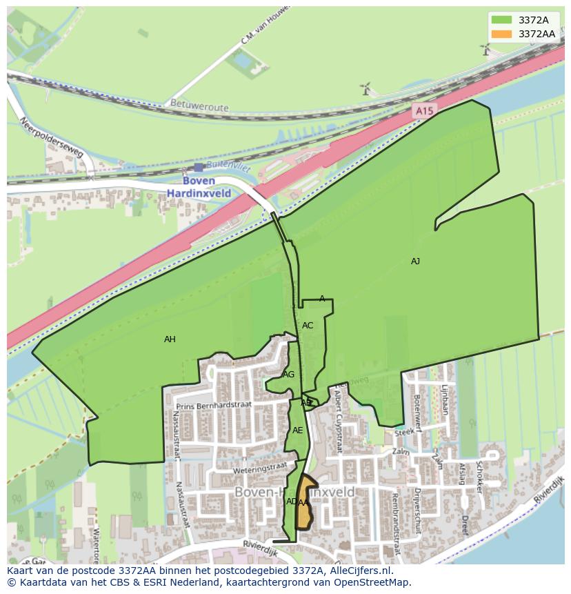 Afbeelding van het postcodegebied 3372 AA op de kaart.