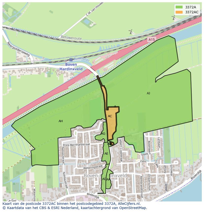 Afbeelding van het postcodegebied 3372 AC op de kaart.