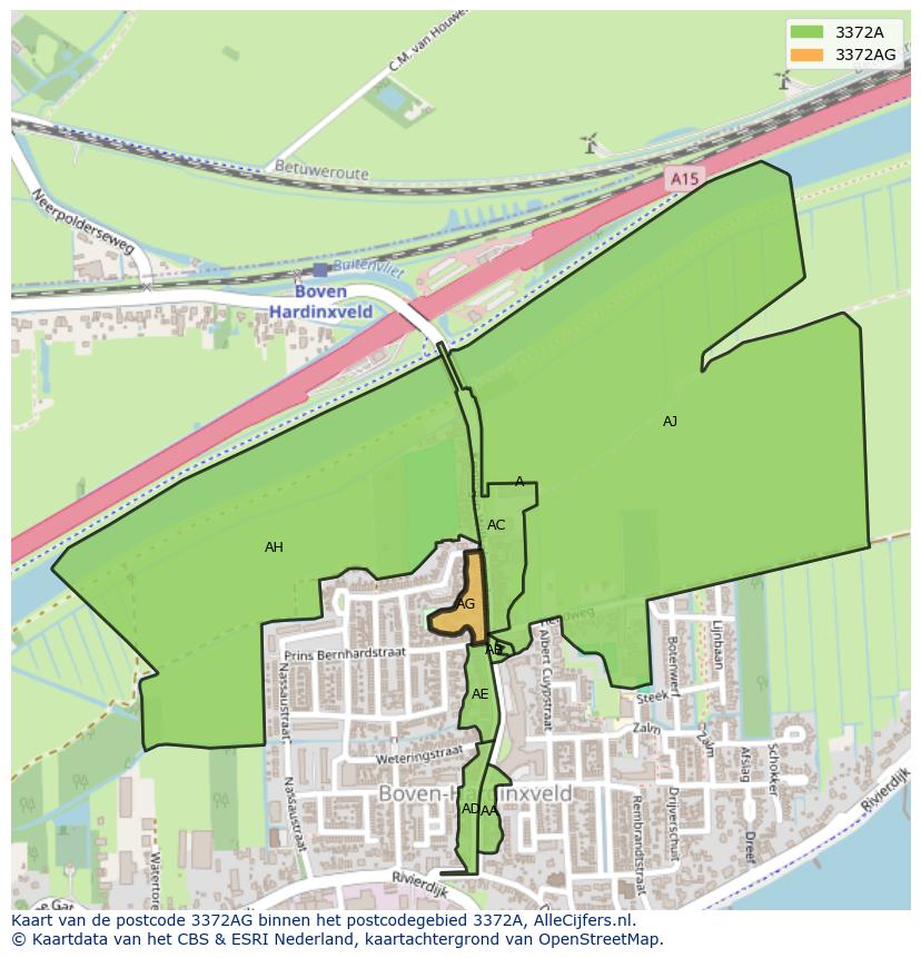 Afbeelding van het postcodegebied 3372 AG op de kaart.
