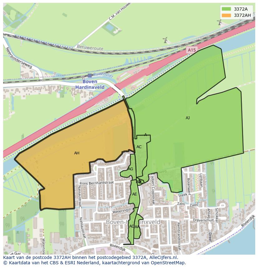 Afbeelding van het postcodegebied 3372 AH op de kaart.