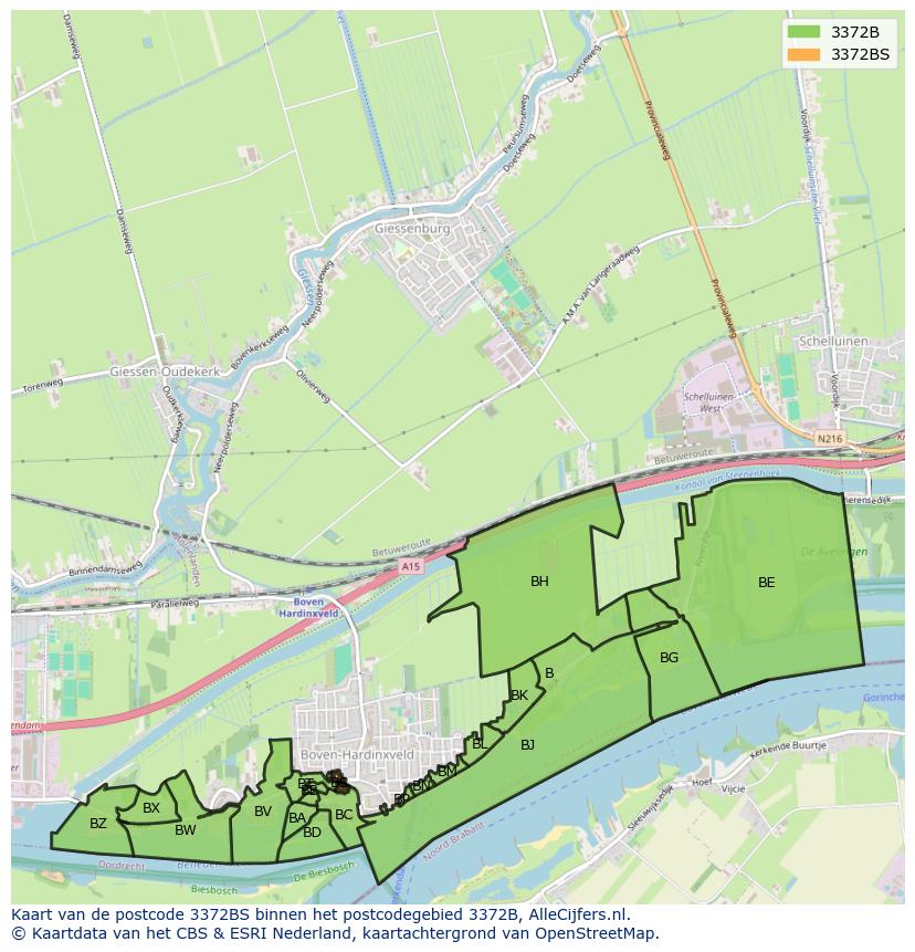 Afbeelding van het postcodegebied 3372 BS op de kaart.